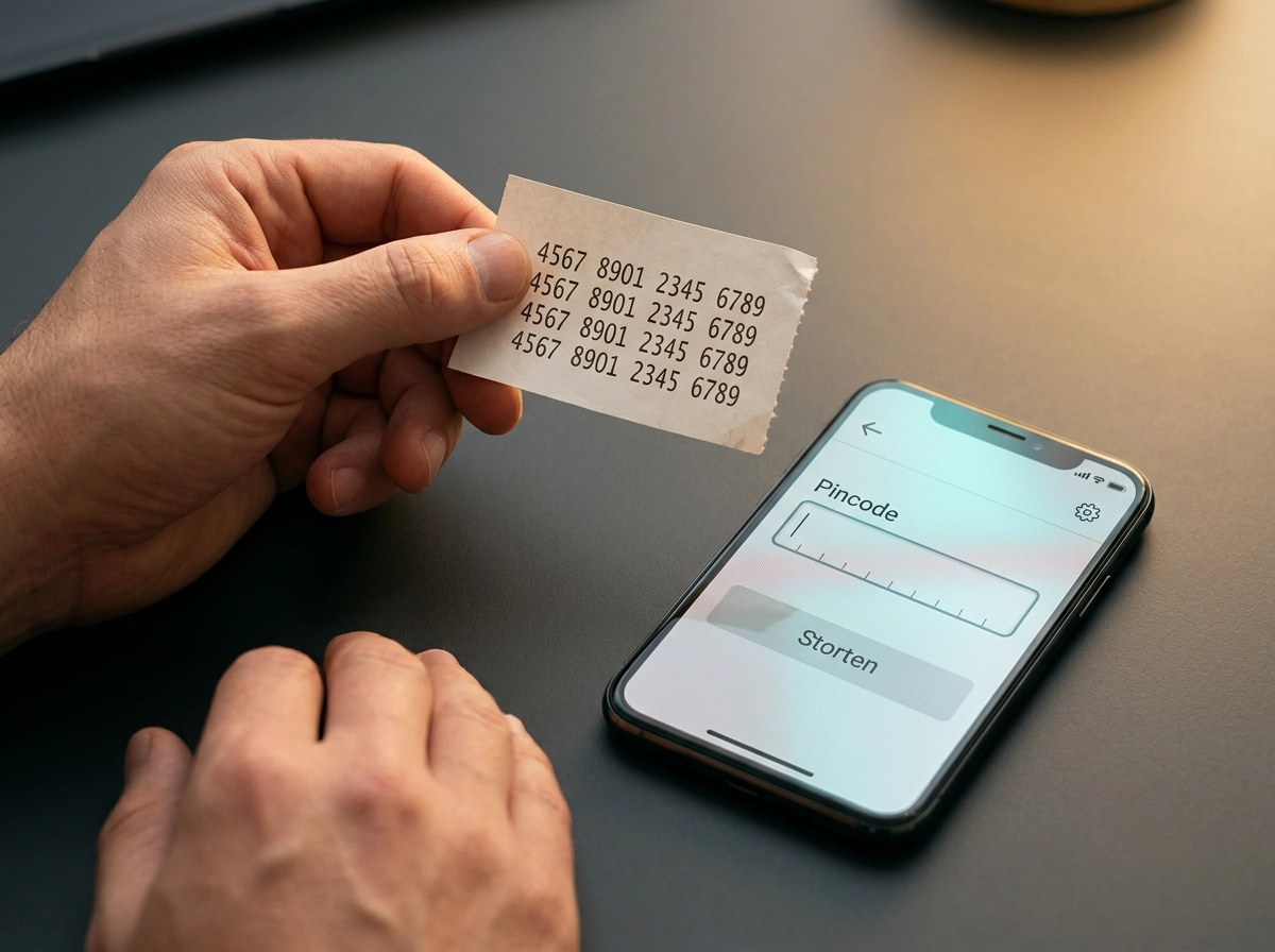 Hand voert een 16-cijferige Cashlib pincode in op een online wedformulier